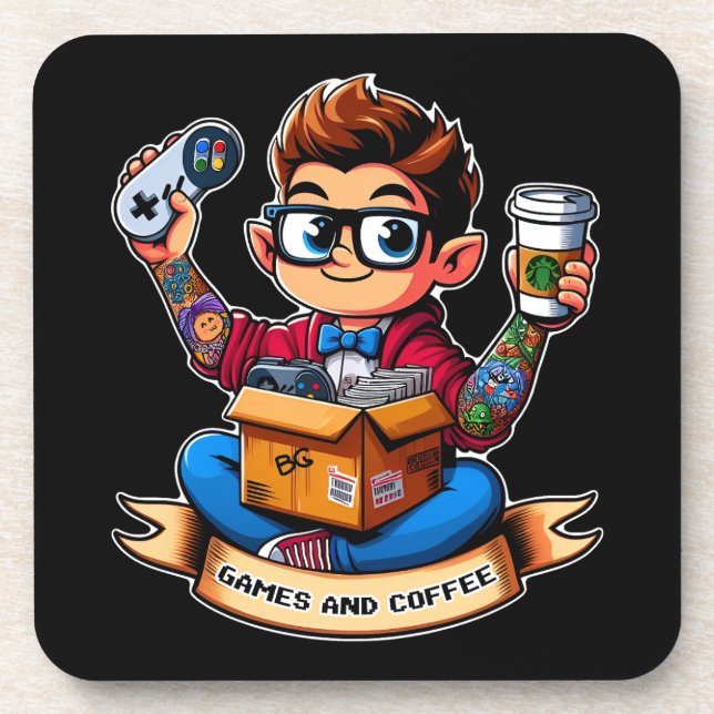 Posavasos Juegos y geek de café (Frente)