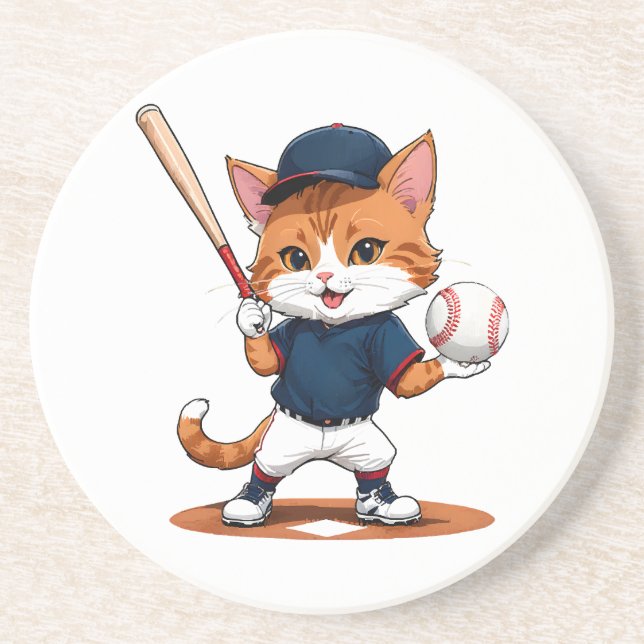 Posavasos jugador de béisbol gato (Frente)