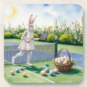 Posavasos Jugador de Tenis Easter Bunny Rabbit en la corte