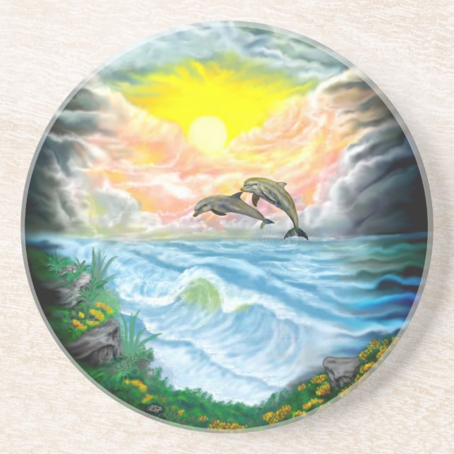 Posavasos Jugando a los delfines al sol (Frente)