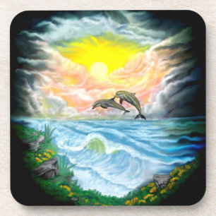 Posavasos Jugando a los delfines al sol