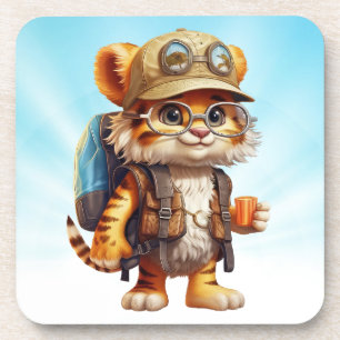 Posavasos Jugoso cubo de tigre con mochila y café