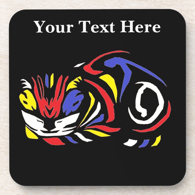 Posavasos Julie de Graag Woodcut cat (multicolor) (Frente)