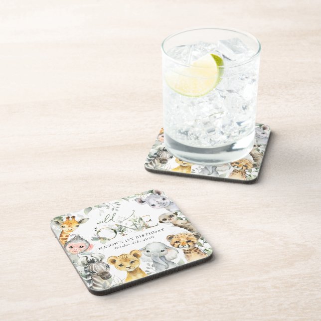 Posavasos Jungle Animals, Safari, Wild One, First Birthday (Lado Derecho)