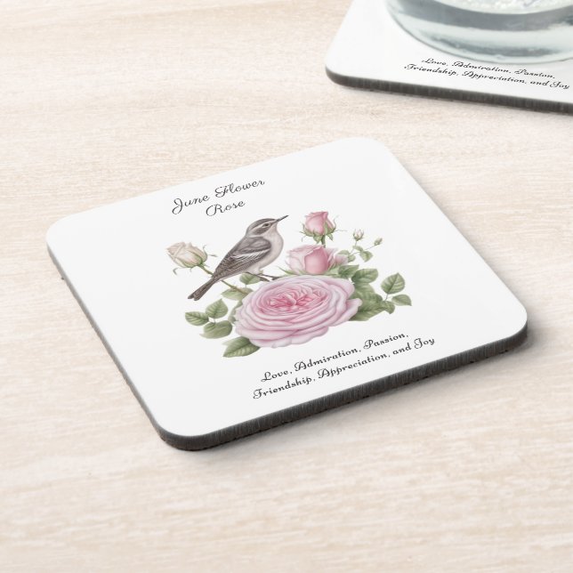 Posavasos Junio Mes de Nacimiento Rosa de Flores Elegante Cu (Lado Izquierdo)