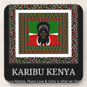 Posavasos Karibu Kenia: Vibrante bandera nacional colorea Ha