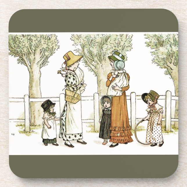 Posavasos Kate Greenaway: Gris de mujeres y niños (Frente)