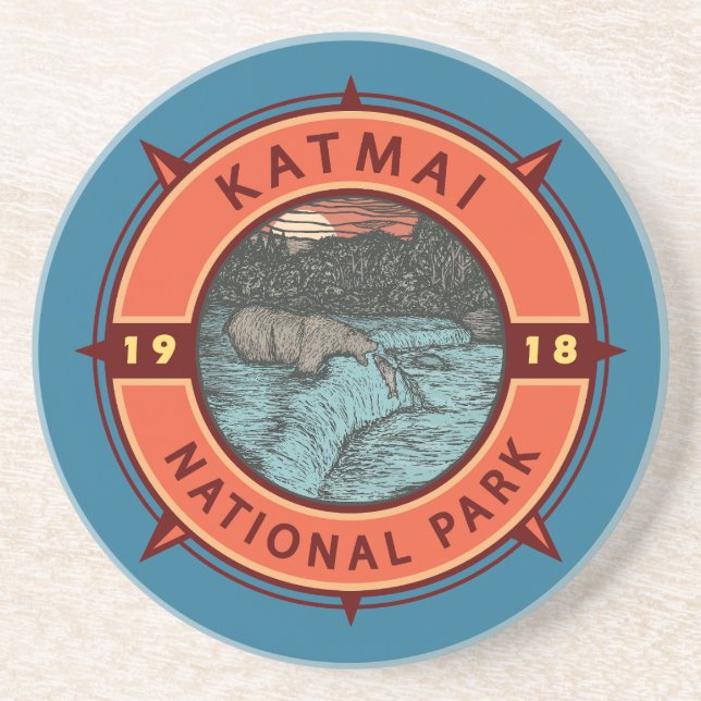 Posavasos Katmai National Park Grizzly Bear Retro Compass (Frente)