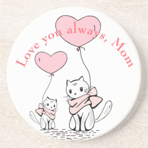 Posavasos Kawaii Mom Cat & Kitten Personalizado