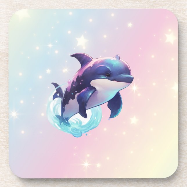 Posavasos Kawaii Orca Asesina de Ballenas Rosa y Azul (Frente)