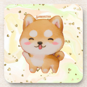 Posavasos Kawaii Sonriente Shiba Inu al estilo Personalizado