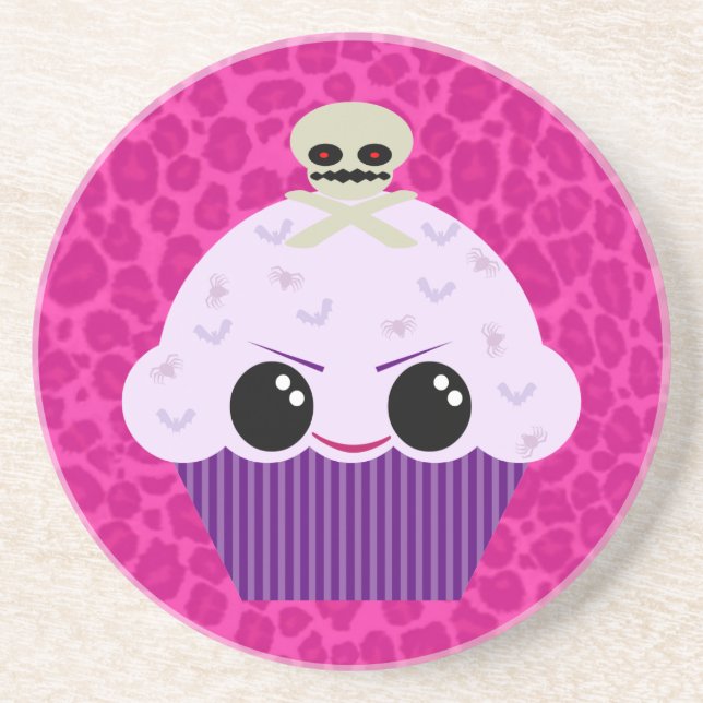 Posavasos Kawaii Spooky Cupcake Cojín Estampado de Leopardo  (Frente)