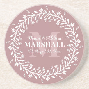 Posavasos Keepsake Monograma de guirnalda rosa de pareja rec