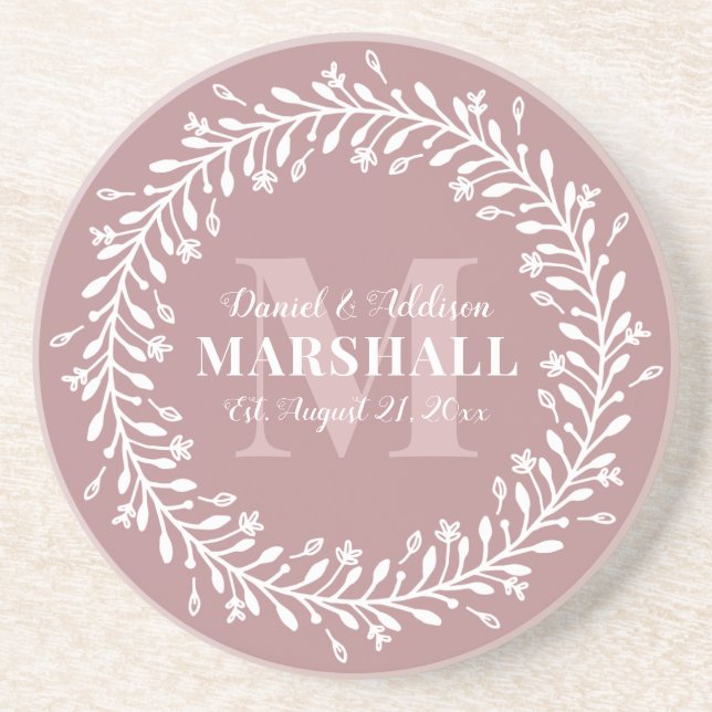 Posavasos Keepsake Monograma de guirnalda rosa de pareja rec (Frente)