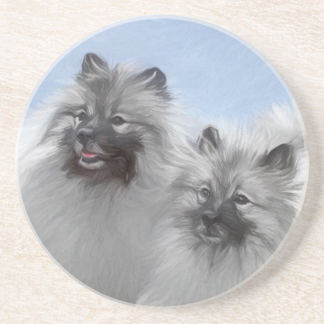 Posavasos Keeshond Pair de Kees pintura animal original (Frente)