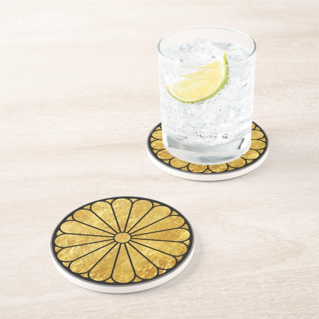 Posavasos Kiku Chrysanthemum Mon en oro falso en negro (Lado)