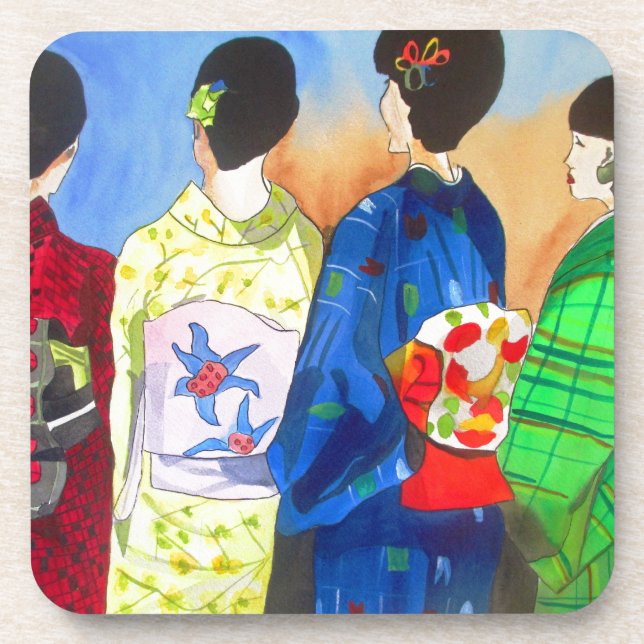 Posavasos Kimono de primavera arte japonés Geisha (Frente)
