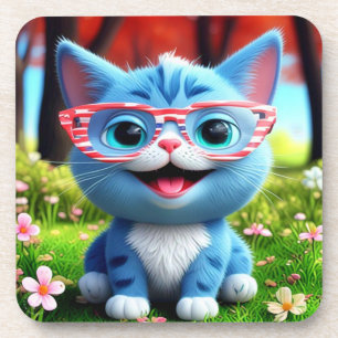 Posavasos Kitten azul lindo sonriente-55665