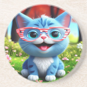 Posavasos Kitten azul lindo sonriente-55665