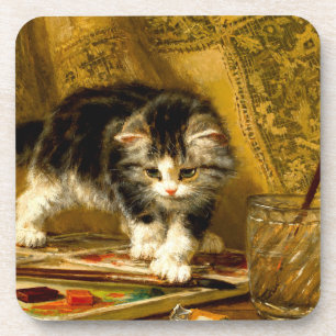 Posavasos Kitten with Paint and Brushes