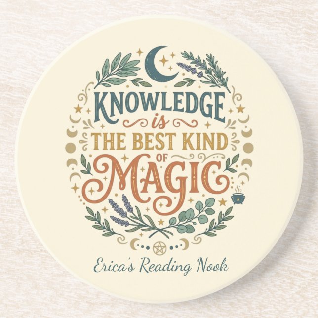 Posavasos Knowledge is Magic Book Witch Botanical Moon (Frente)