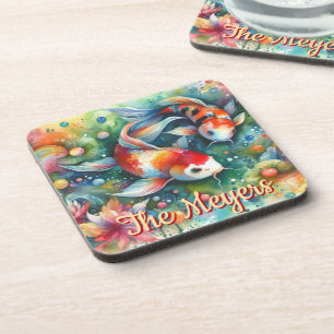 Posavasos Koi Fish Whimsical Watercolor Naranja Personalizad