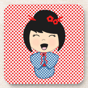 Posavasos Kokeshi Doll 1 gallo con espalda de corcho - conju