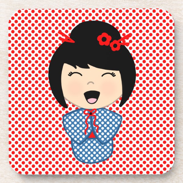 Posavasos Kokeshi Doll 1 gallo con espalda de corcho - conju (Frente)