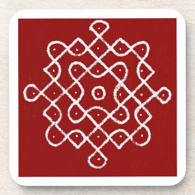 Posavasos Kolam Rangoli Glass Coaster (Frente)