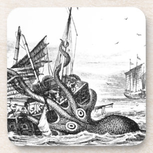 Posavasos Kraken/pulpo Eatting un barco pirata, negro/blanco