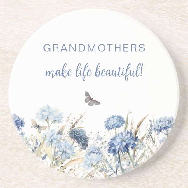 Posavasos La abuela Wildflowers, el día de la madre azul tur (Frente)