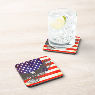 Posavasos La bandera americana con Eagle fijó 6 prácticos