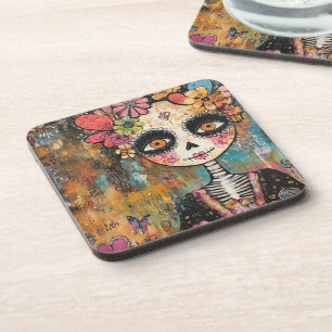 Posavasos La Catrina Esqueleto con Corona de Flores