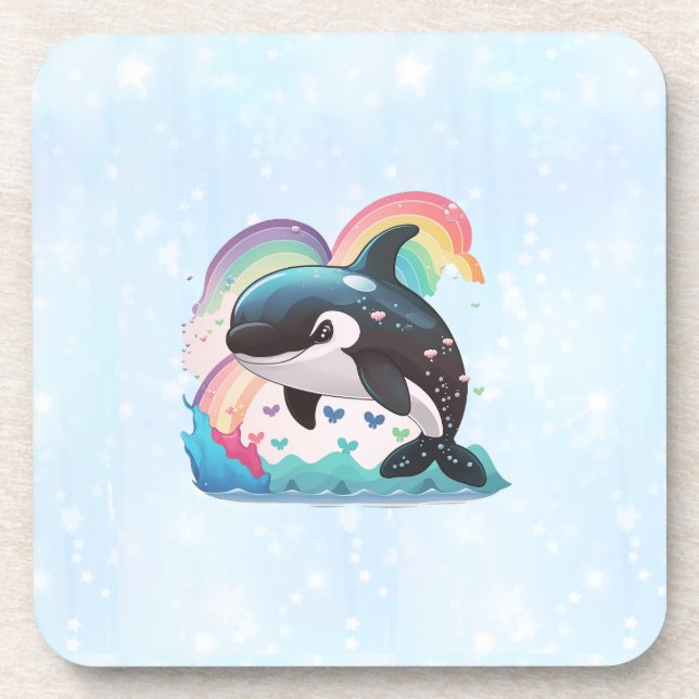 Posavasos La caza de ballenas asesina de Kawaii Orca llueve  (Frente)