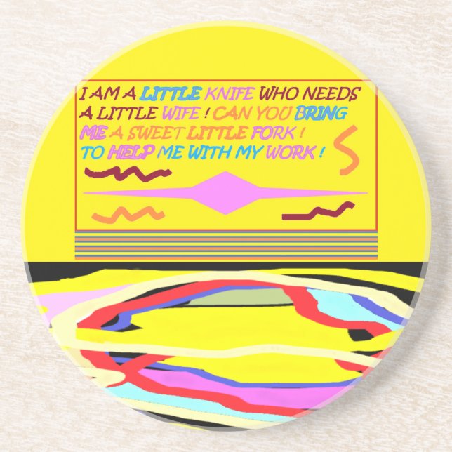 Posavasos La cuchara se enamora del cucharón y el cuchillo (Frente)