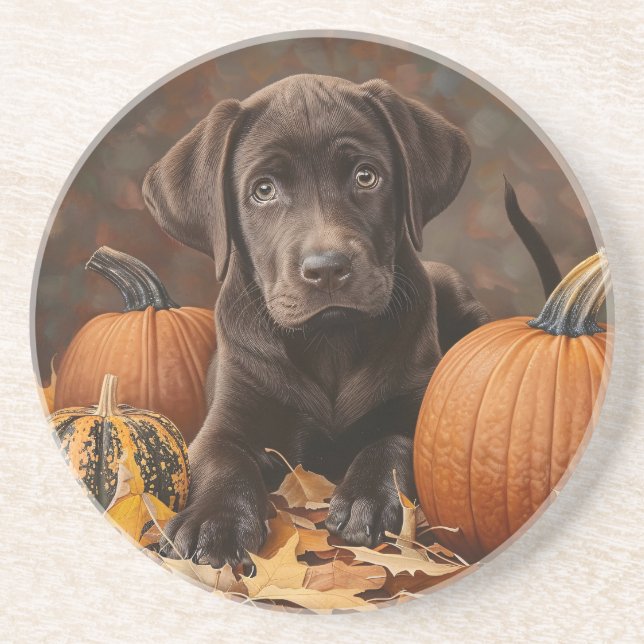 Posavasos La escayola redonda de otoño de Chocolate Labrador (Frente)