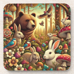 Posavasos La fascinante escena de Woodland con animales muy 