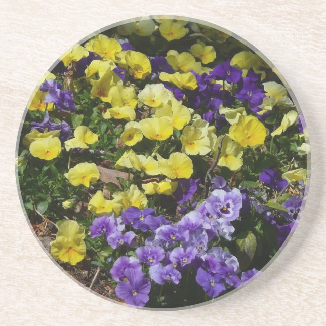 Posavasos La ladera de los Pansies morado y amarillo (Frente)