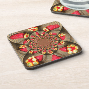 Posavasos La luz roja colorida: Arte de fresa Kaleidoscope
