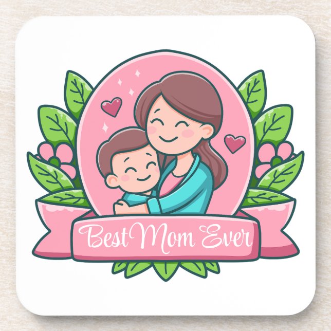 Posavasos La Mejor Mamá del Mundo, Mamá e Hijo, Personalizad (Frente)
