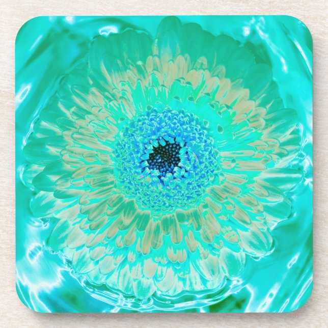 Posavasos La montaña de plástico duro Aqua Flower (Frente)