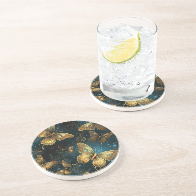 Posavasos La montaña rusa de arenisca de las mariposas dorad (Lado)