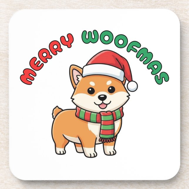 Posavasos La montaña rusa de los navidades Shiba Inu: Feliz  (Frente)