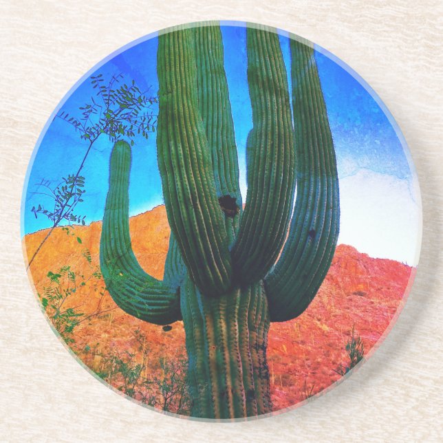 Posavasos La montaña sastre Saguaro Cactus en el desierto de (Frente)