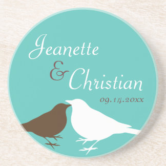 Posavasos La pareja azul ama los pájaros aniversario de la b