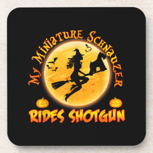 Posavasos La pequeña Schnauzer Dog Rides Shotgun Witch Funny
