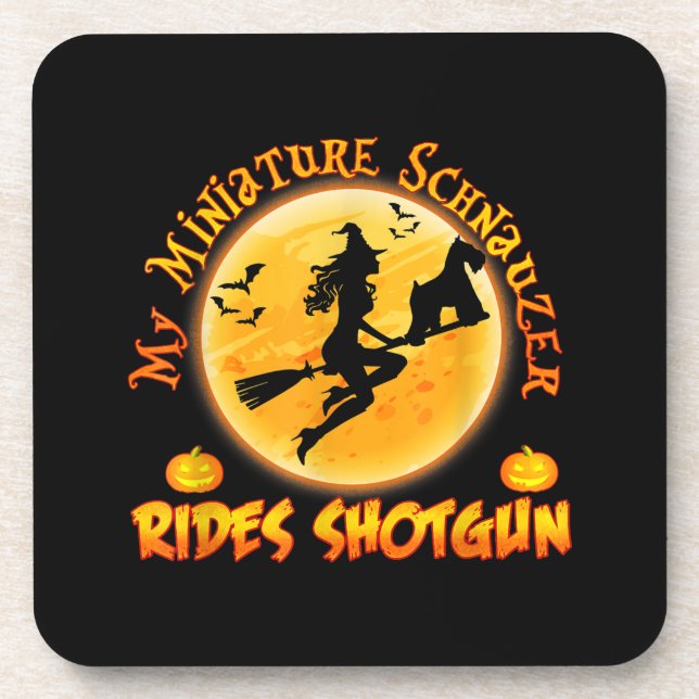 Posavasos La pequeña Schnauzer Dog Rides Shotgun Witch Funny (Frente)