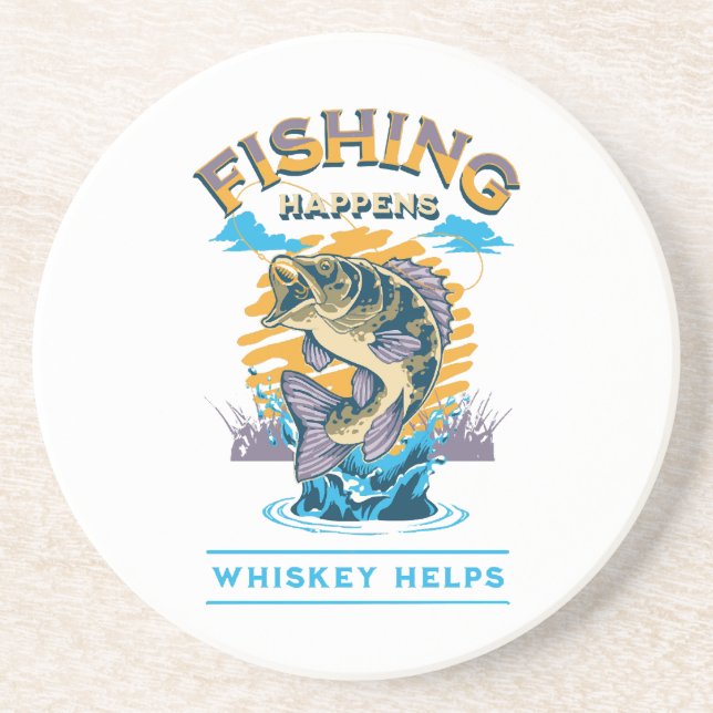 Posavasos La pesca sucede. ¡El whiskey ayuda! (Frente)