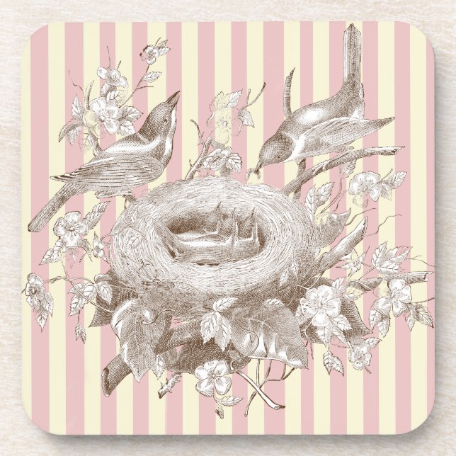 Posavasos La Petite Famille sobre fondo rosa y crema (Frente)