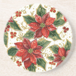 Posavasos La Poinsettia Roja Y Los Navidades Holly Festejan